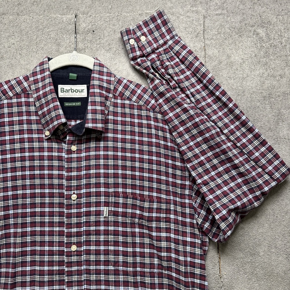 Barbour Men's Plaid Shirt Red Blue White Button Down Casual Outdoor Large‎